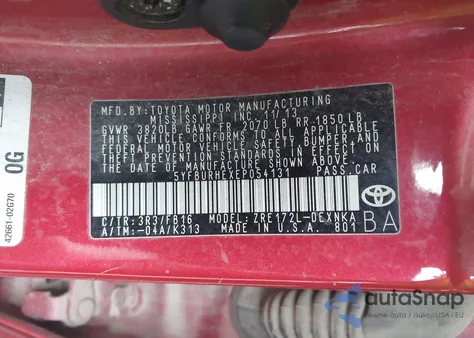 2014 Toyota Corolla Le z USA, uszkodzony, nr VIN 5YFBURHEXEP054131